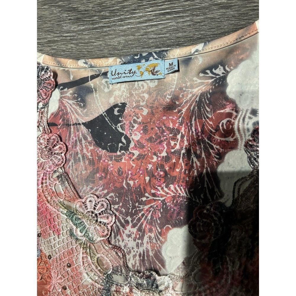 Unity World Women's Moody‎ Fairy Grunge Size M Floral Cap Sleeve Rhinestone Y2K - Picture 6 of 9